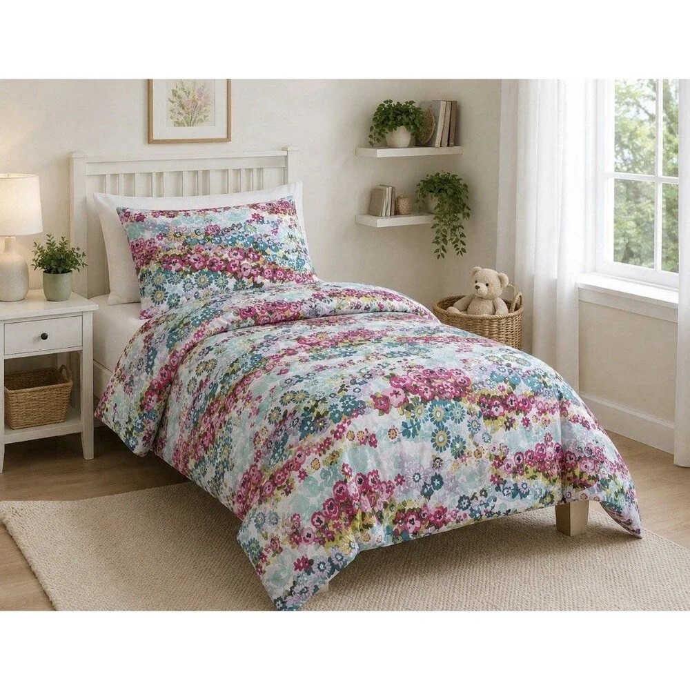 Pottery Barn Watercolor Floral Print Twin Cotton Duvet Bohemian Beautiful Blooms